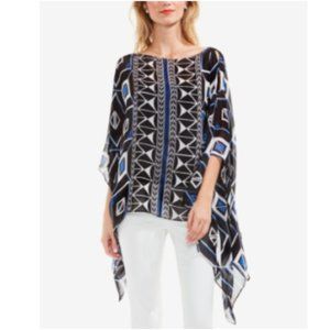 NWT Vince Camuto Womens M & L Nairobi Geo Graphic Flowy Poncho Blue Black Top